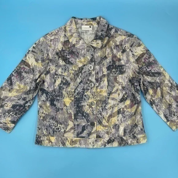 CHICOS Splash Print Denim Jacket - Picture 1 of 4